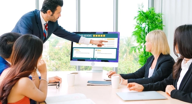 Professionals analyzing and managing customer reviews effectively